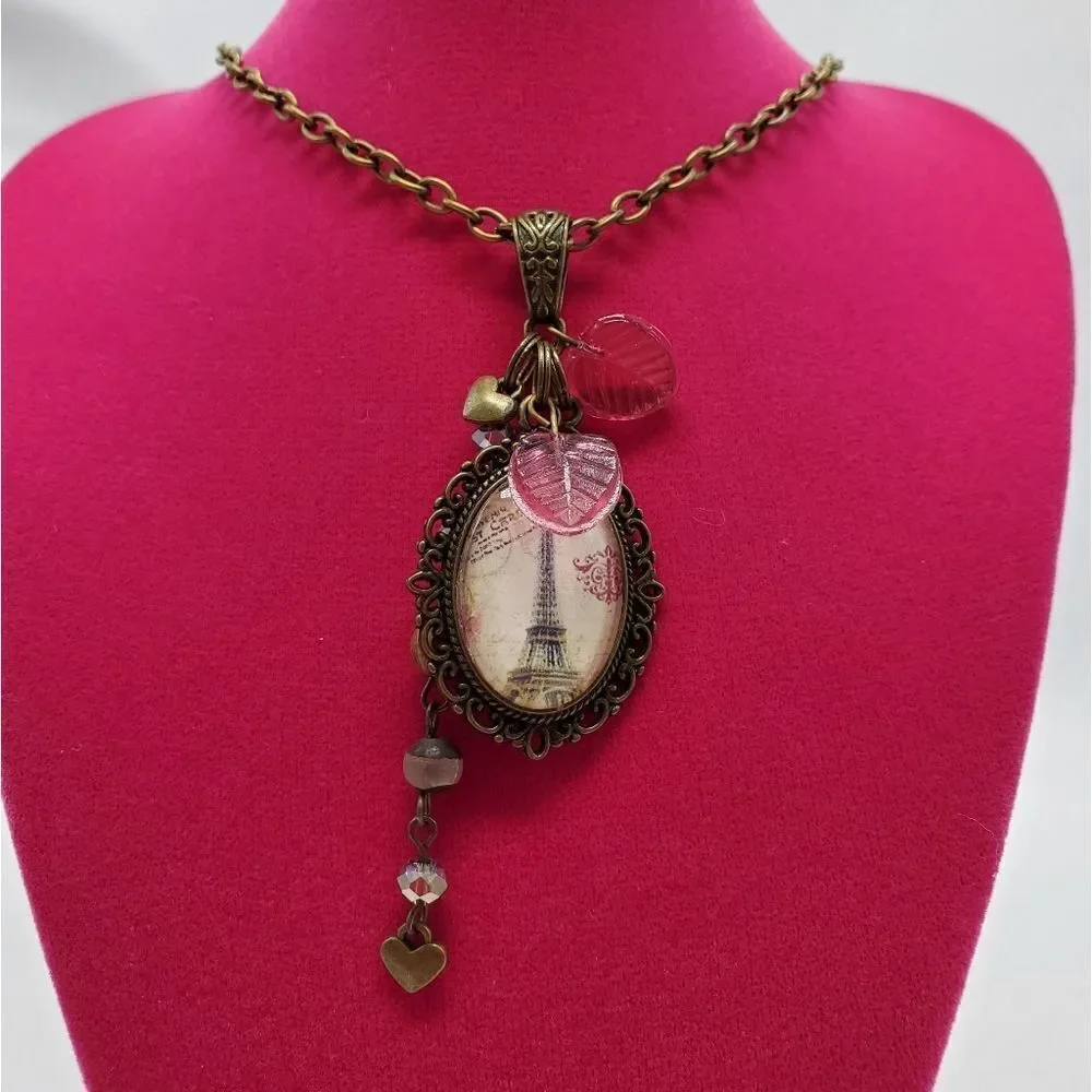 🔹️NWT Bronze Chain & Eiffel Tower, Charms, & Bead Pendant Necklace - Picture 5 of 10